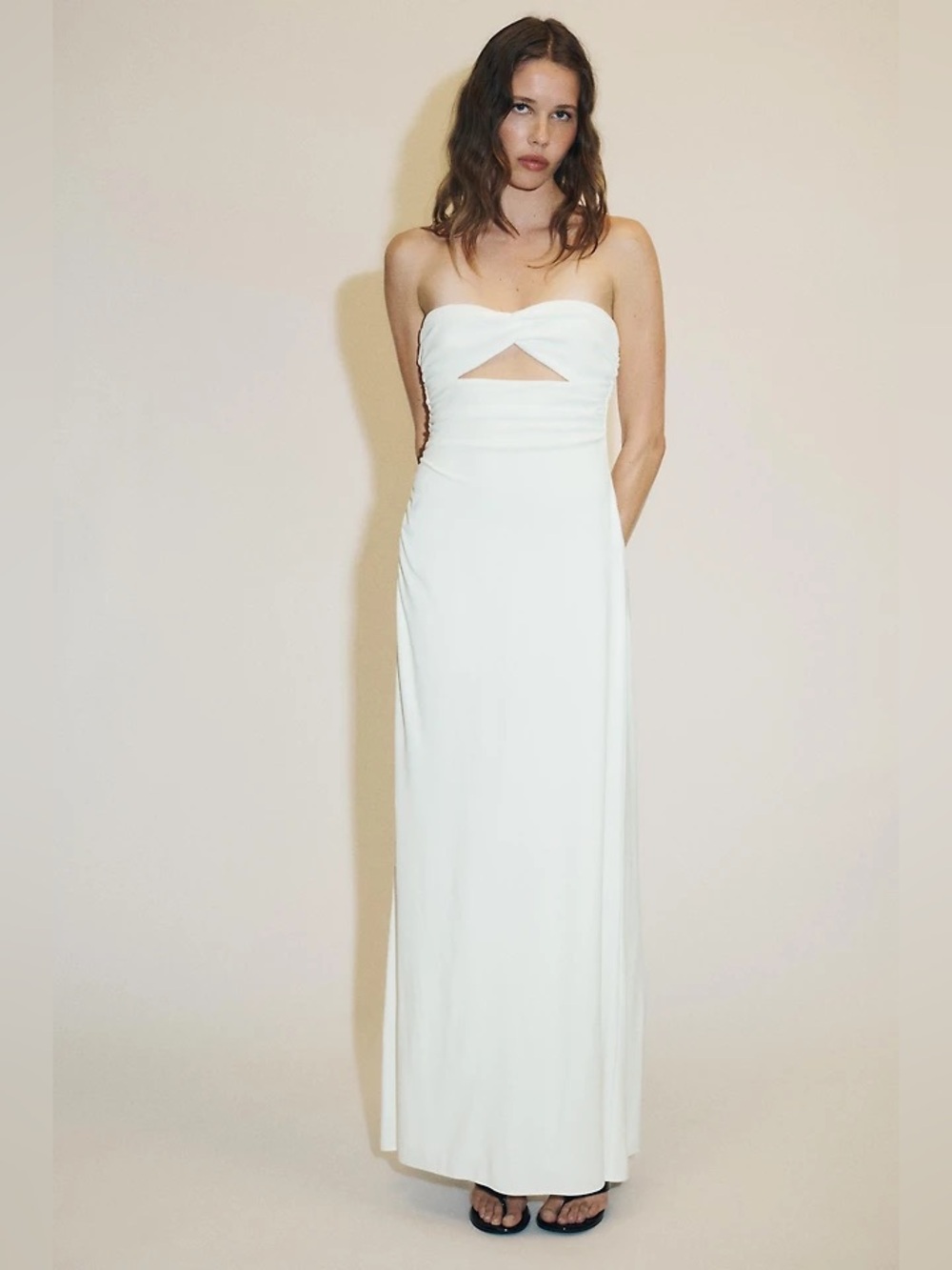 Zara NWT White Romantic Bridal Ruched Cut Out Strapless Maxi Dress (Size XS)